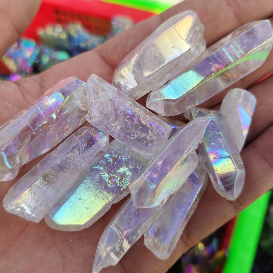 Angel Aura Quartz Natural Gemstone Crystal Healing Wand Reiki Energy Handmade