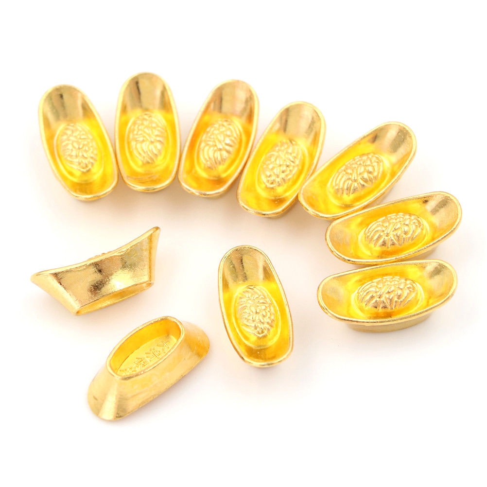 10pcs/set Feng Shui Auspicious Lucky Money Mascot Metal Crafts Gold Ingot Decoration Crafts